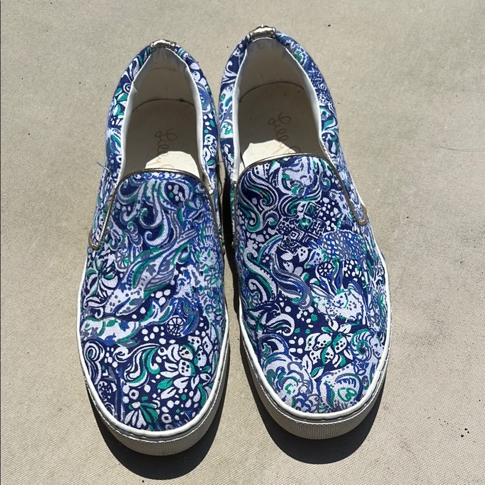 Blue and Green Paisley Slip-On Sneakers